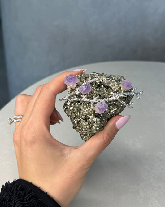 PYRITE CLUSTER WITH AMETHYST FLOWER