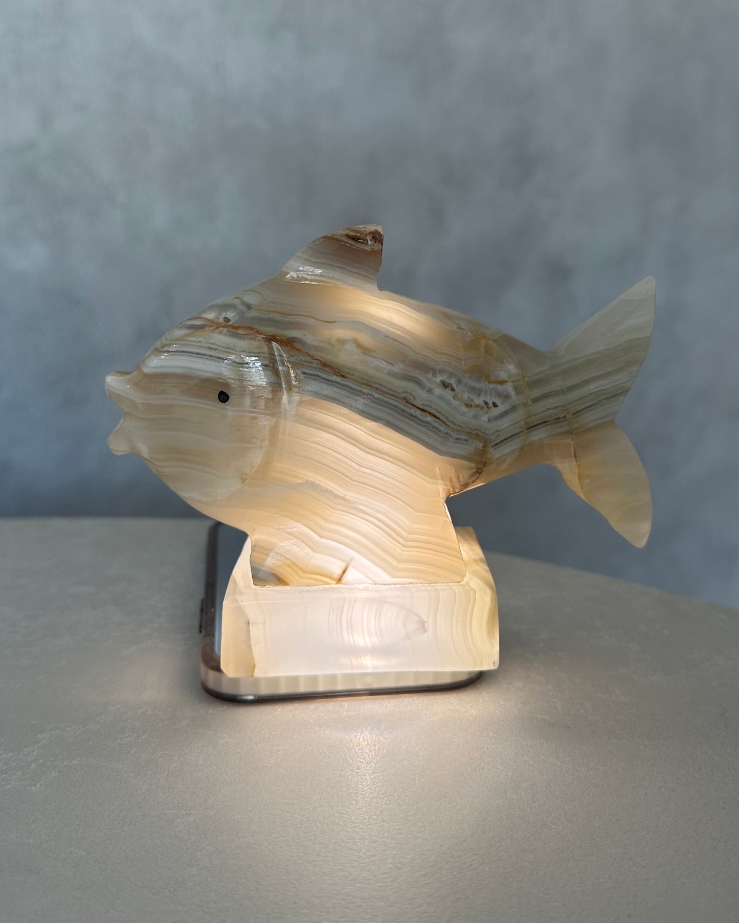 WHITE ONYX FISH LAMP