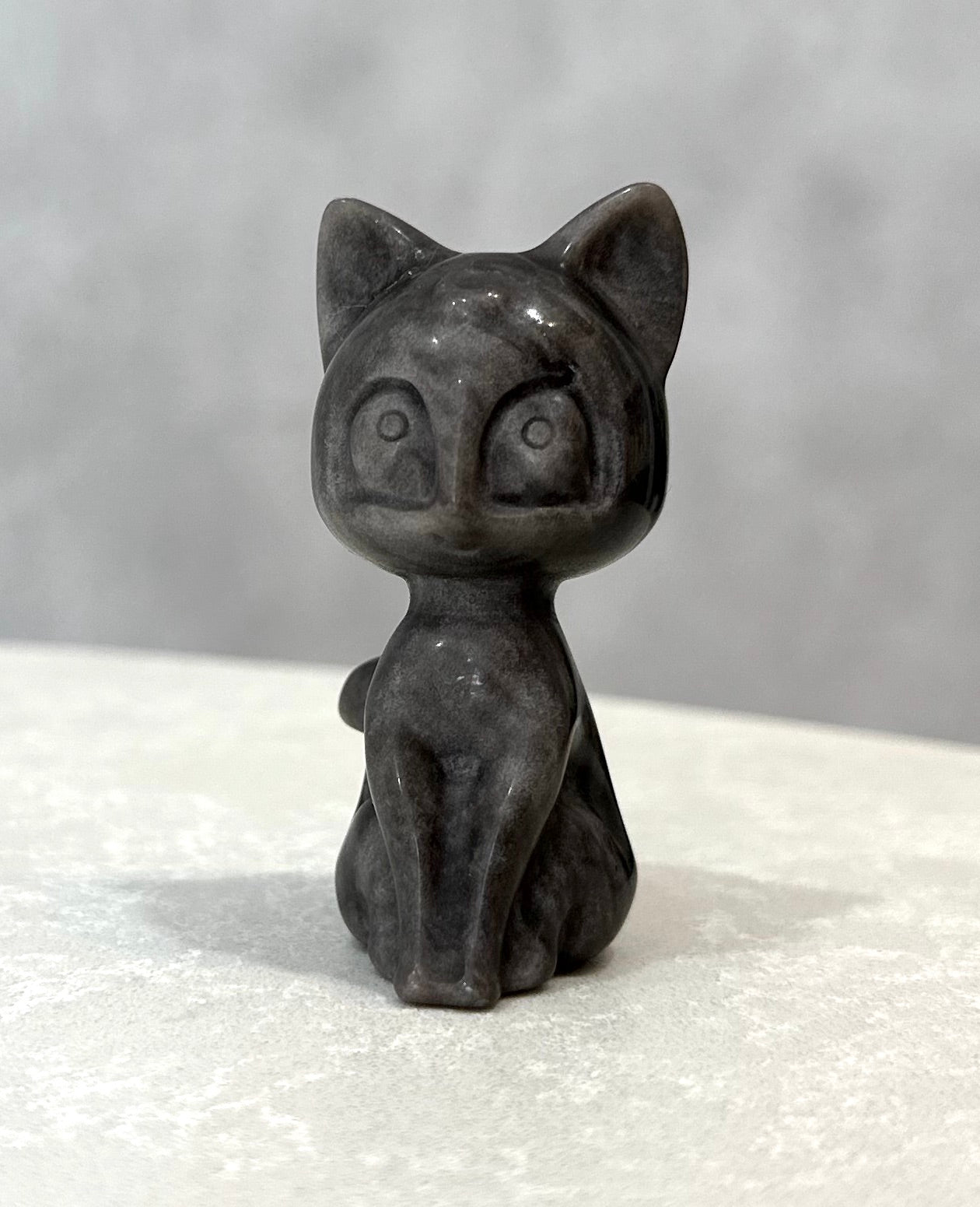 BLACK OBSIDIAN SILVER SHEEN CAT CARVING