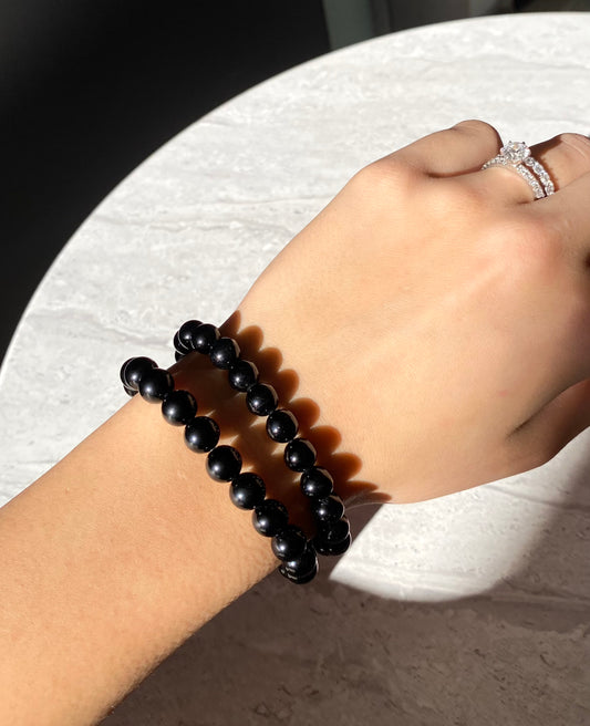 BLACK OBSIDIAN BEADS BRACELET