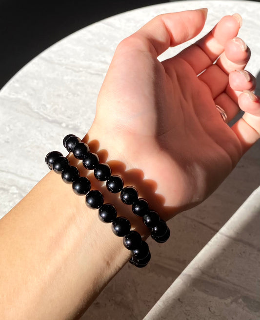 BLACK OBSIDIAN BEADS BRACELET